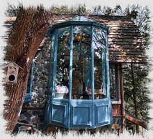 Outside the main bay window.